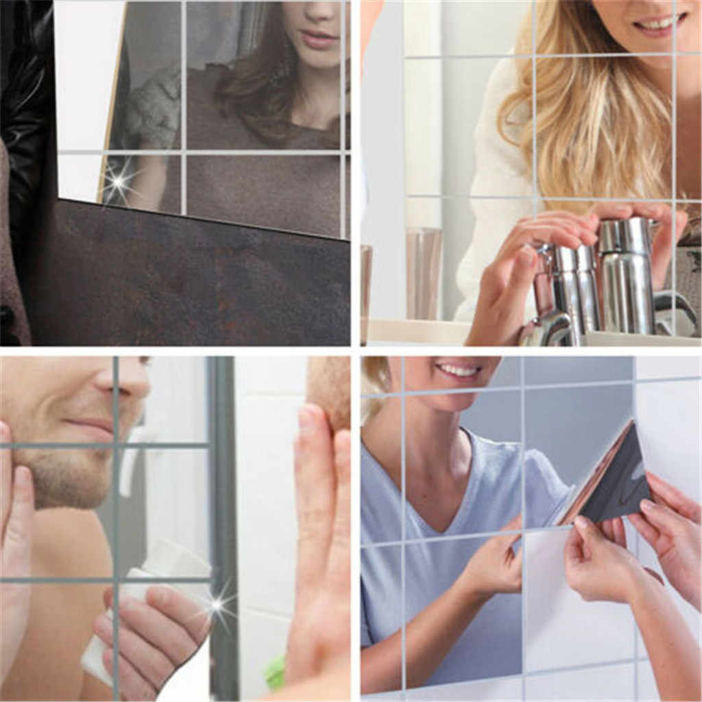 12pcs Square Mirror Tile Adhesive DIY Wall Sticker 15cmx15cm