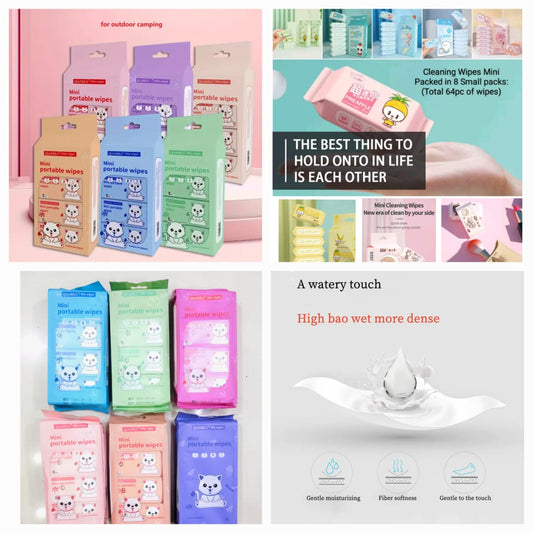 Mini Cleaning Wipes – 8 Travel Packs (64 Total Wipes)