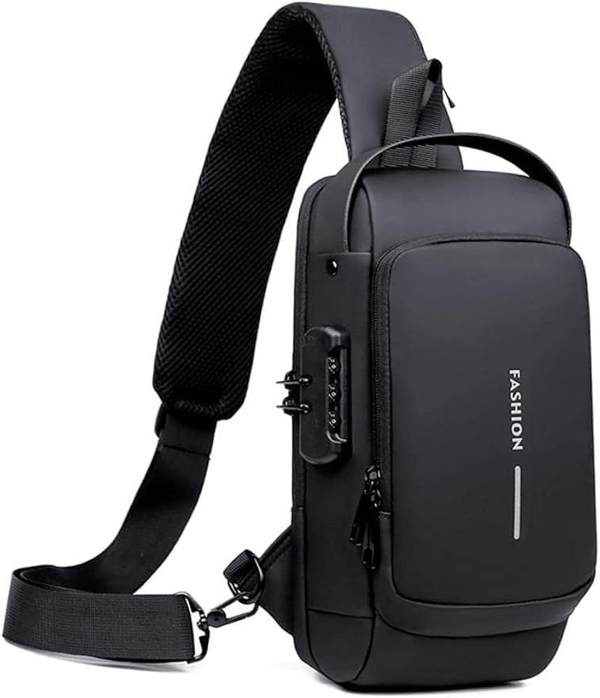 Gerrit Sling Backpack USB Anti-Theft Waterproof Chest Daypack Casual Shoulder Bag for Men,Black