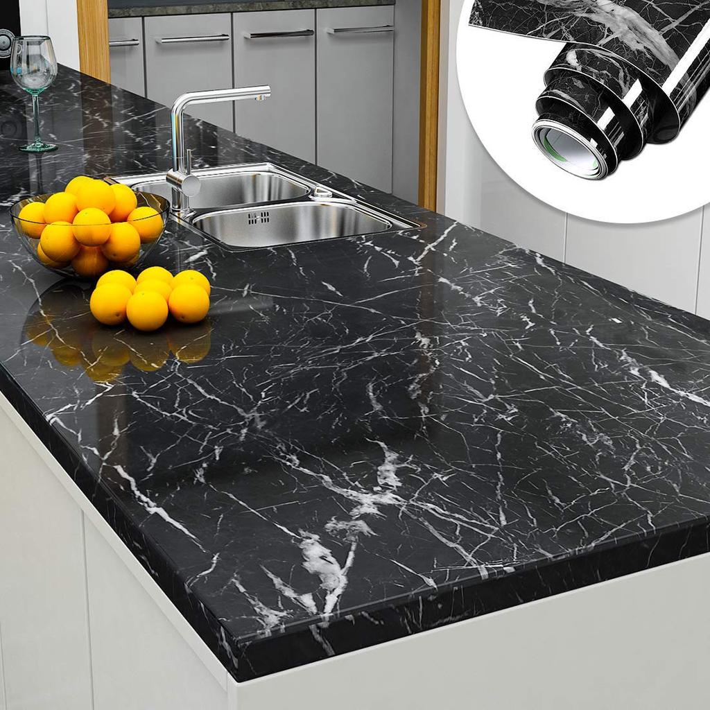 Self-Adhesive Marble Textured Wall Paper-Black (Pack of 2pcs)
