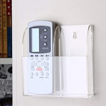 2 Slot Clear Acrylic Wall Mounted Desk TV Air Conditioner Remote Control Storage Holder Organizer Stand - Mashkoor.pk