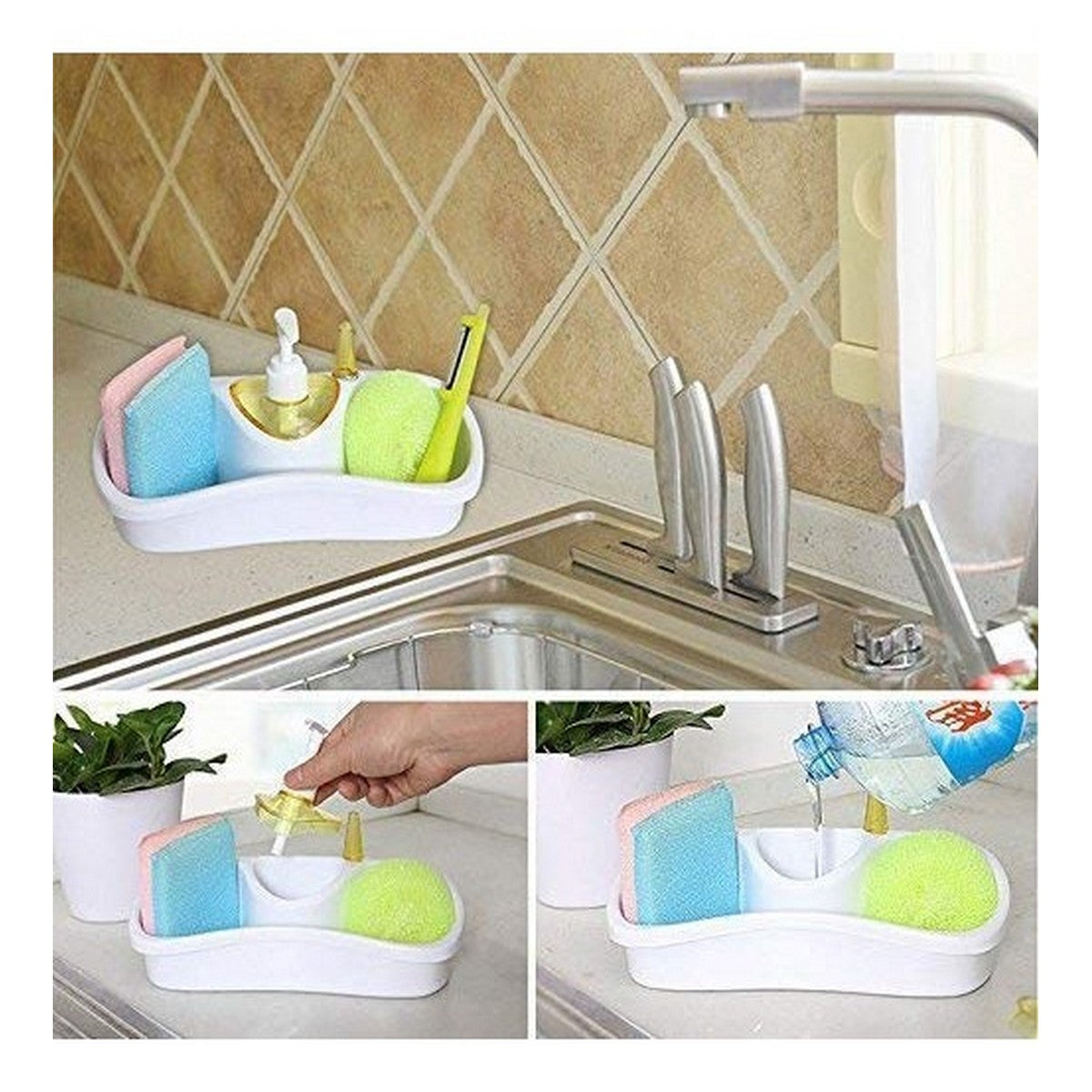 Multipurpose Liquid Soap Dispenser and Sponge Holder for Bathroom & Kitchen