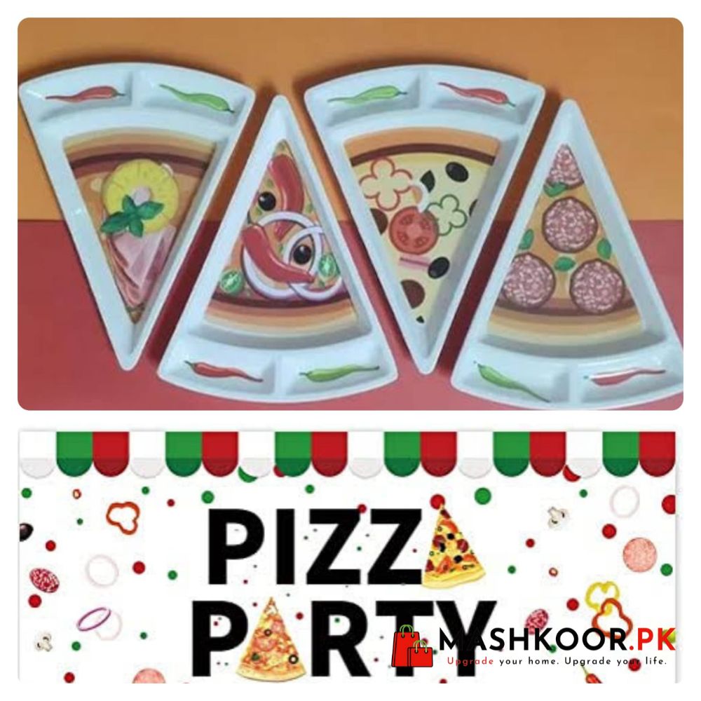 Triangle melamine pizza plate tray & pia dish with customized design ( Pack of 4 Pcs )