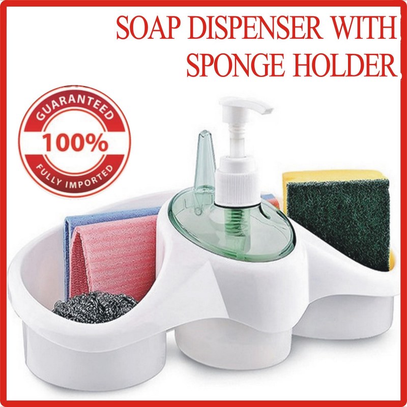 Multipurpose Liquid Soap Dispenser and Sponge Holder for Bathroom & Kitchen