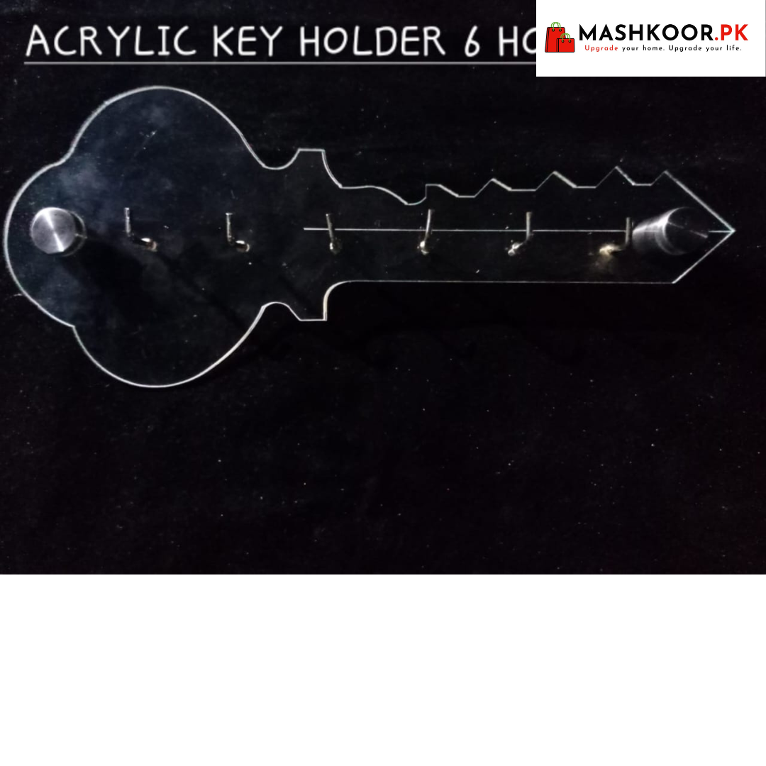 Clear Acrylic Key Shaped Holder 6 Hooks Wall Decorative Mounted Key Hanging Stand For Household