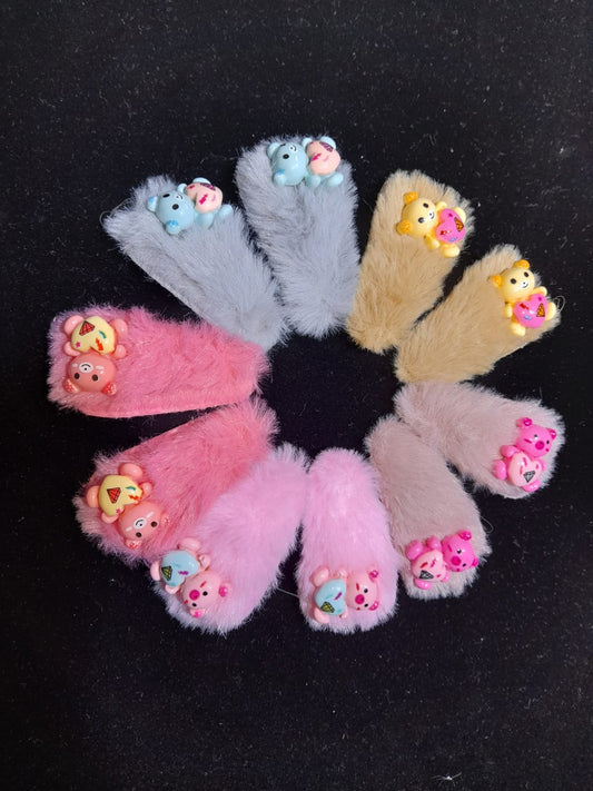 4 Pcs (2 Pairs) Multicolor Plush Fluffy  Faux Baby Hair Pins