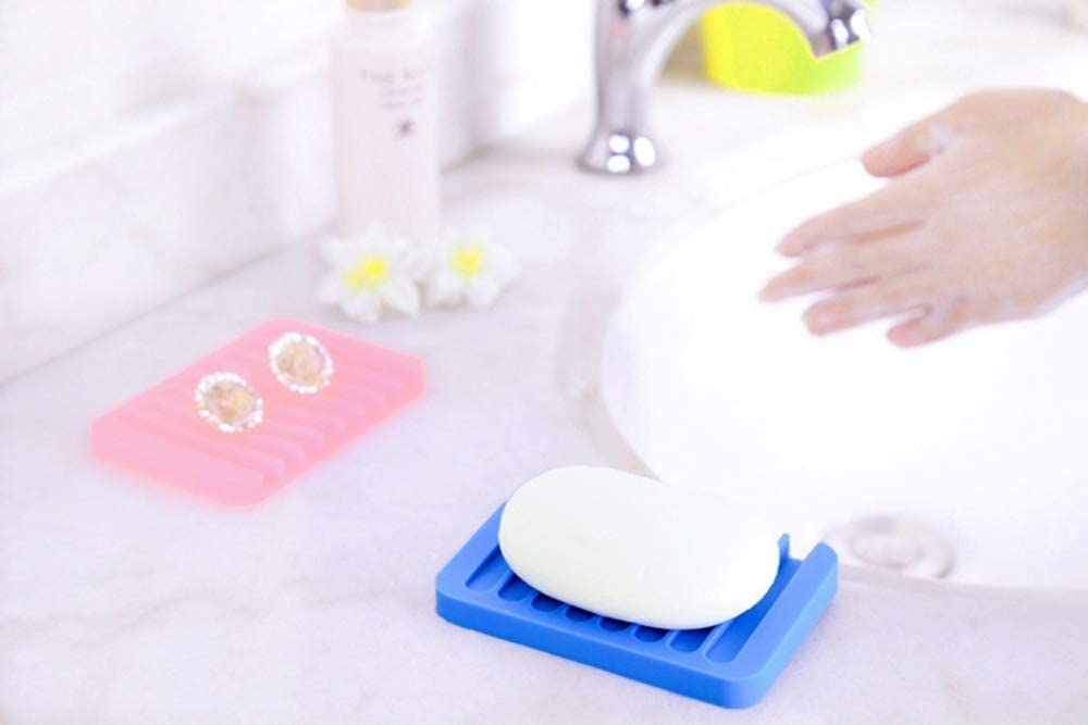 1Pc Bathroom Accessories Silicone Flexible Soap Dish Storage Soap Holder Plate Tray Drain Creative Bath Tools