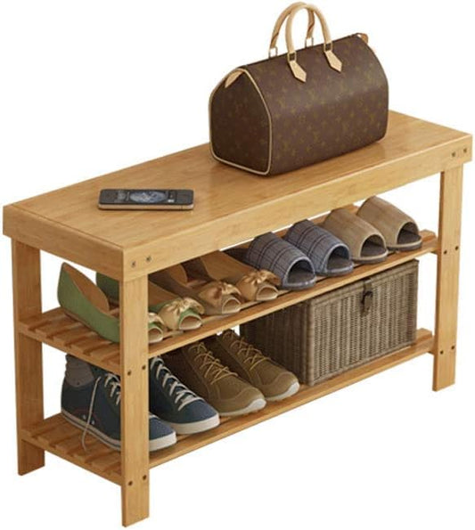 Wooden with Bench Shoe Rack  Seat Small Narrow Shoe Rack 2 Levels