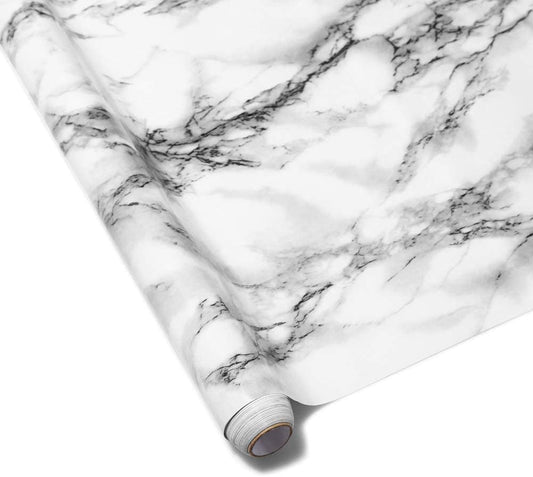 Marble Paper 60cm x 2mtr Black/White Roll Self Adhesive Wallpaper Peel and Stick Granite Cover Waterproof Removable Wall Stickers for Countertops Cabinet Furniture Bathroom ( Pack of 2 Pcs )