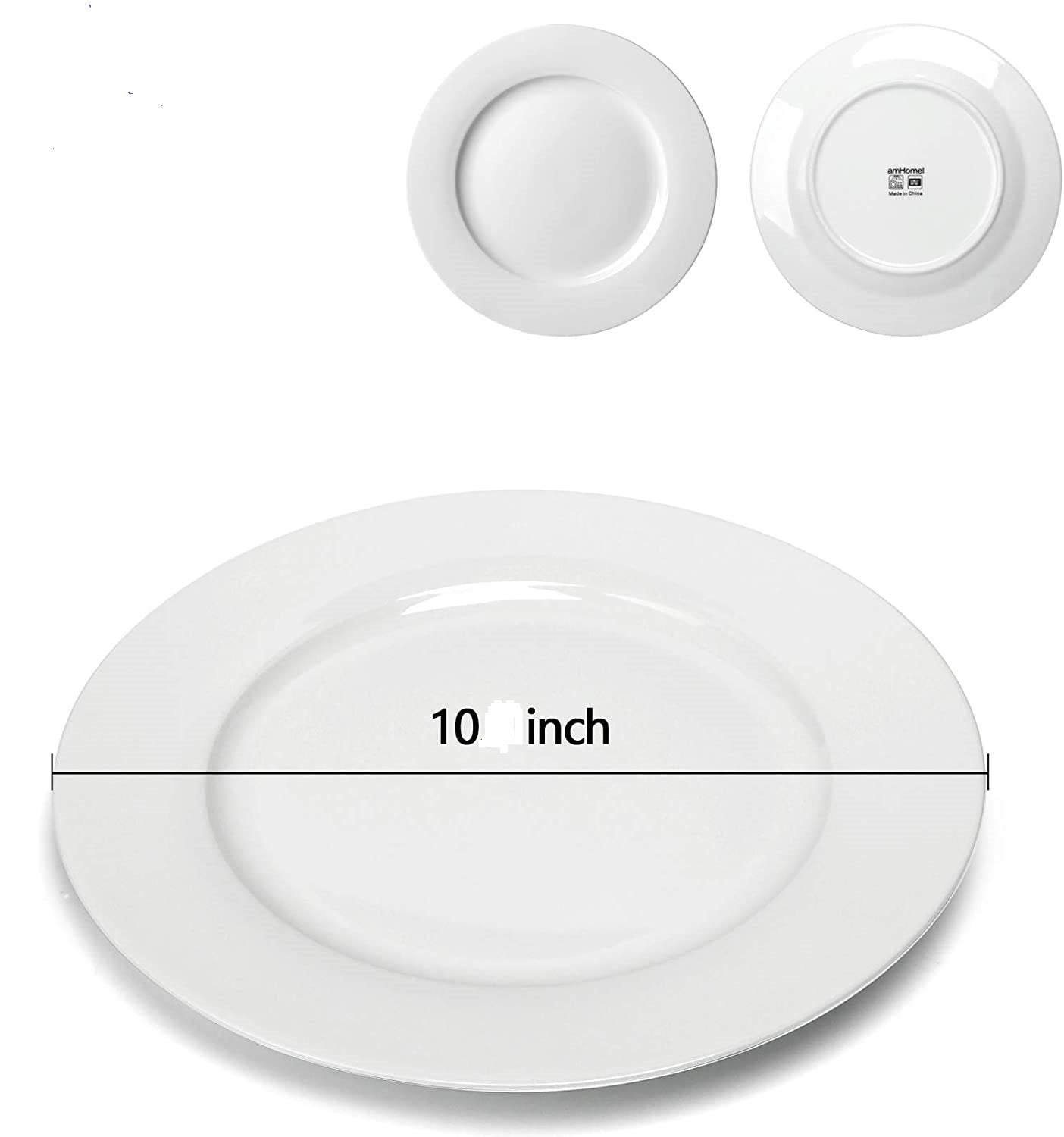 6pcs Set of 10/8/7 Inch Plain White Bone Kitchen Plates Ceramic Tableware Restaurant White Plates Dessert Plates Microwave Safe