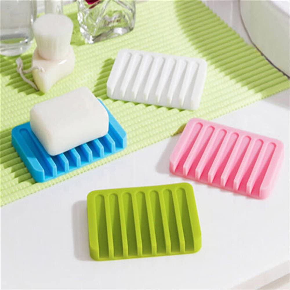 1Pc Bathroom Accessories Silicone Flexible Soap Dish Storage Soap Holder Plate Tray Drain Creative Bath Tools