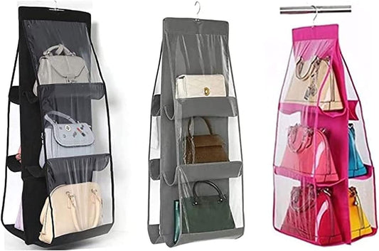 6 Pocket Foldable Hanging Bag 3 Layers Folding Shelf Bag Purse Handbag Organizer Door Sundry Pocket Hanger Storage Closet Hanger