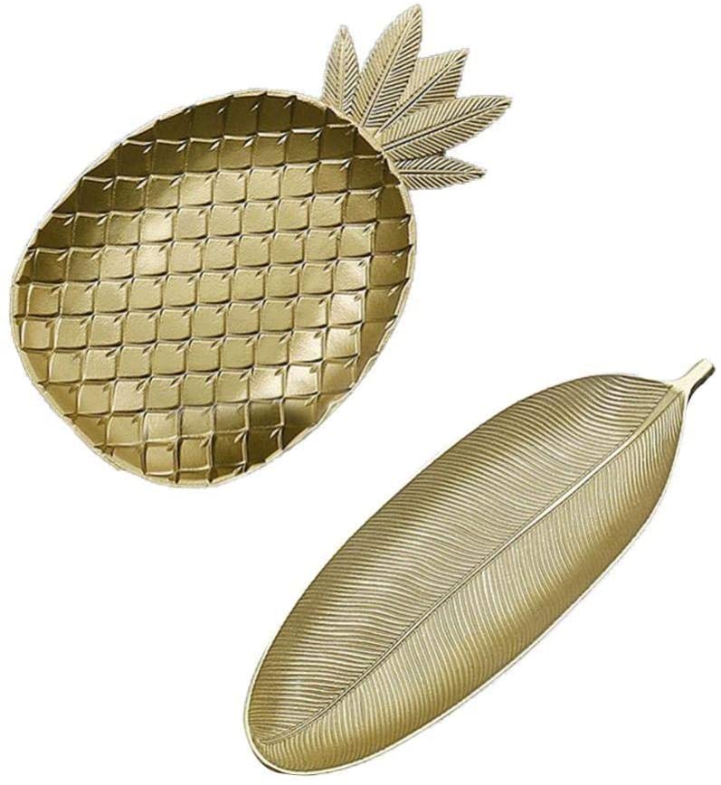 Wooden Pineapple Leaf Shape Tray Golden Home Decor Ornament