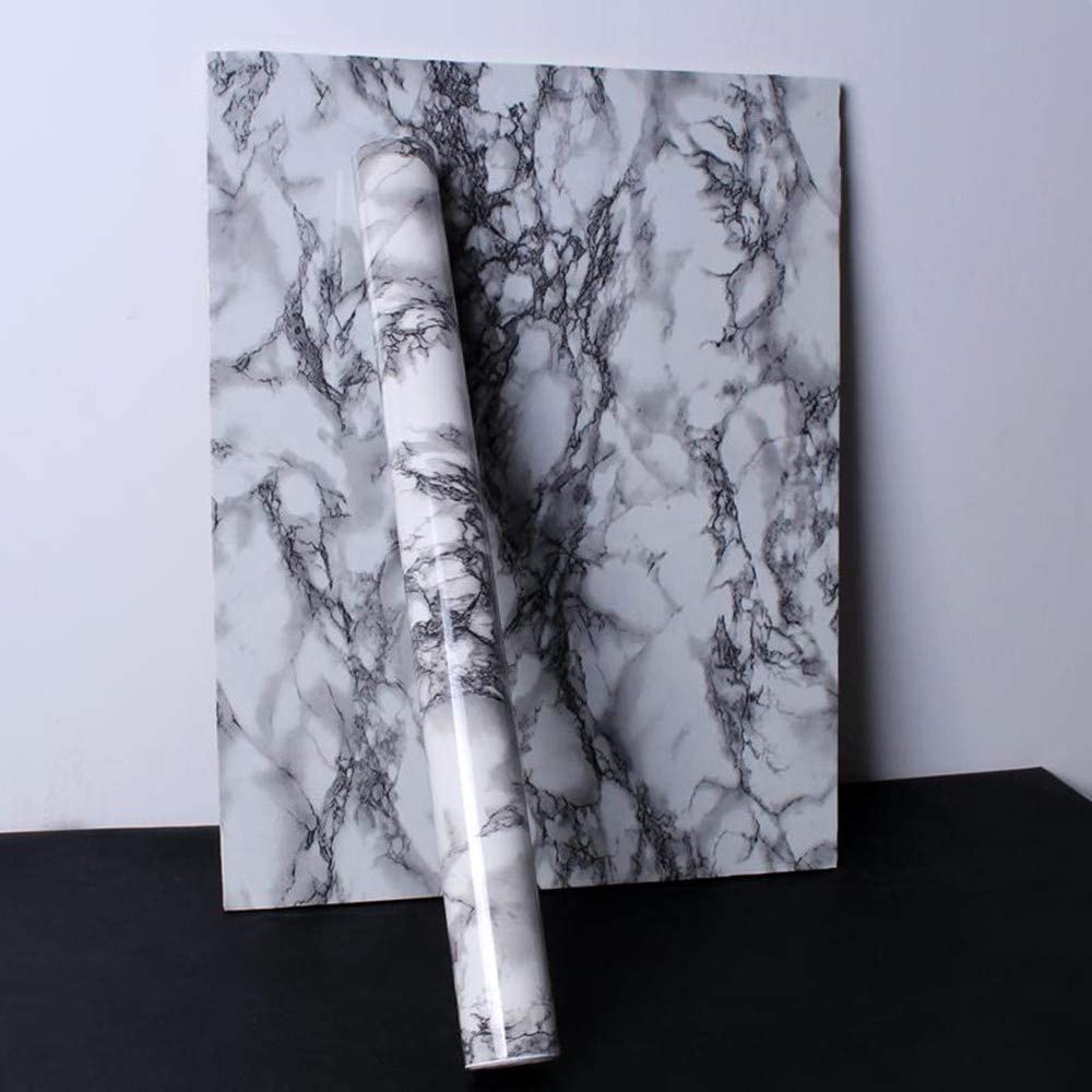 Marble Paper 60cm x 2mtr Black/White Roll Self Adhesive Wallpaper Peel and Stick Granite Cover Waterproof Removable Wall Stickers for Countertops Cabinet Furniture Bathroom ( Pack of 2 Pcs )