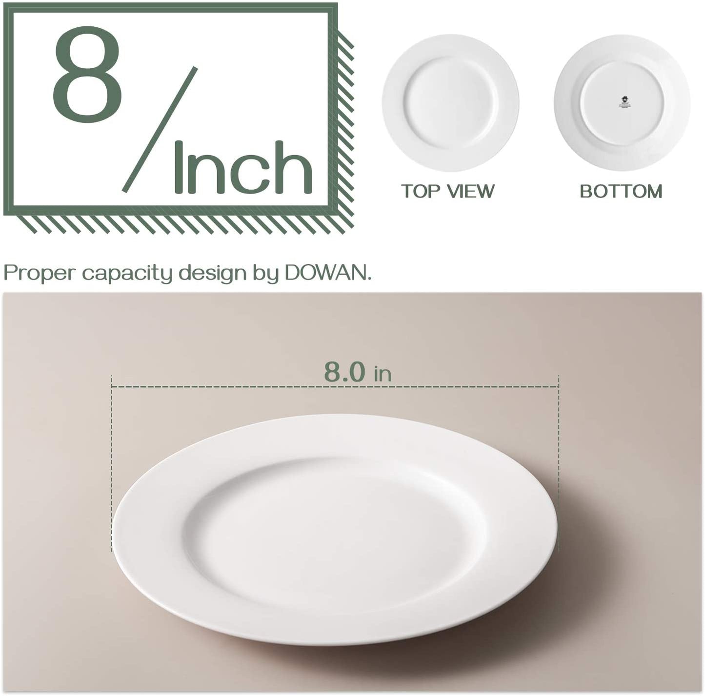 6pcs Set of 10/8/7 Inch Plain White Bone Kitchen Plates Ceramic Tableware Restaurant White Plates Dessert Plates Microwave Safe