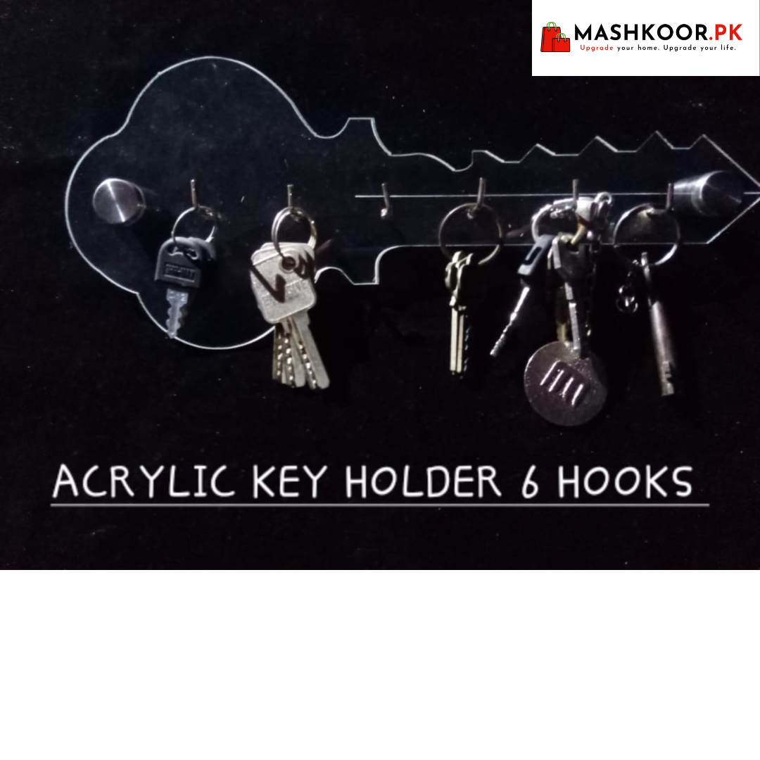 Clear Acrylic Key Shaped Holder 6 Hooks Wall Decorative Mounted Key Hanging Stand For Household