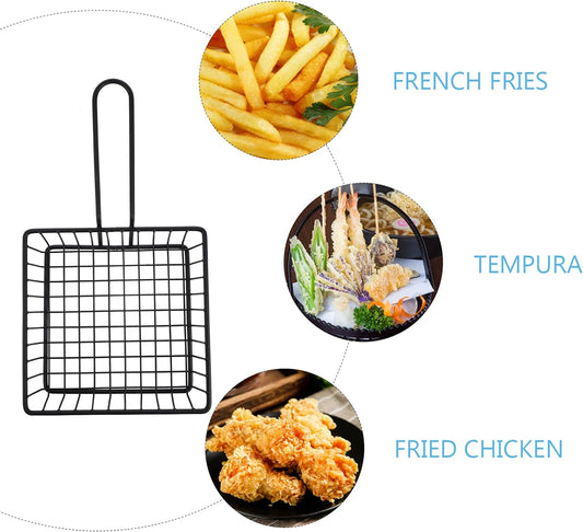 Stainless Steel Deep Fry Basket Wire Mesh French Chip Frying Serving Food Presentation Tableware with Handle for Chips Onion Rings Chicken Wing Square