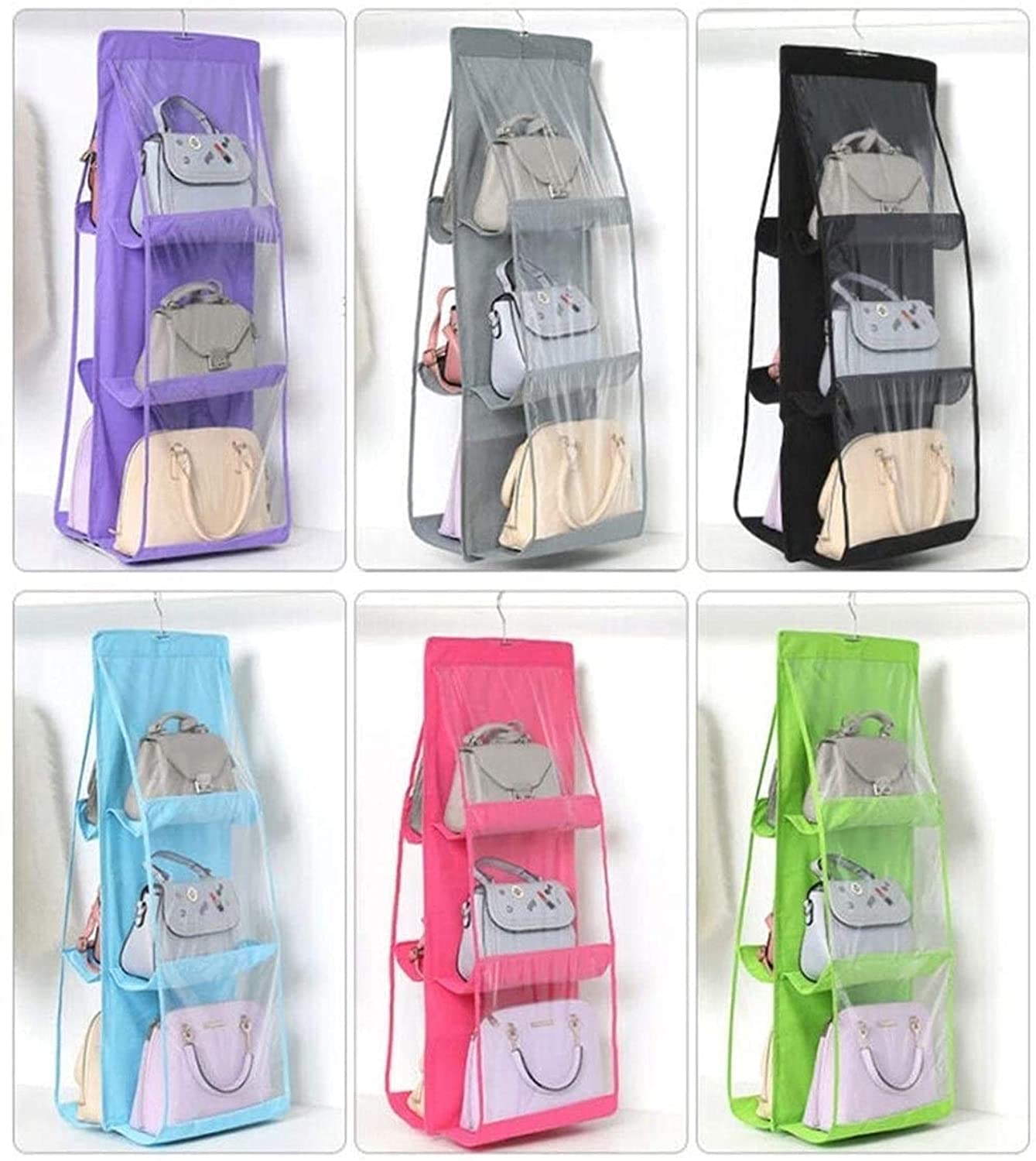 6 Pocket Foldable Hanging Bag 3 Layers Folding Shelf Bag Purse Handbag Organizer Door Sundry Pocket Hanger Storage Closet Hanger