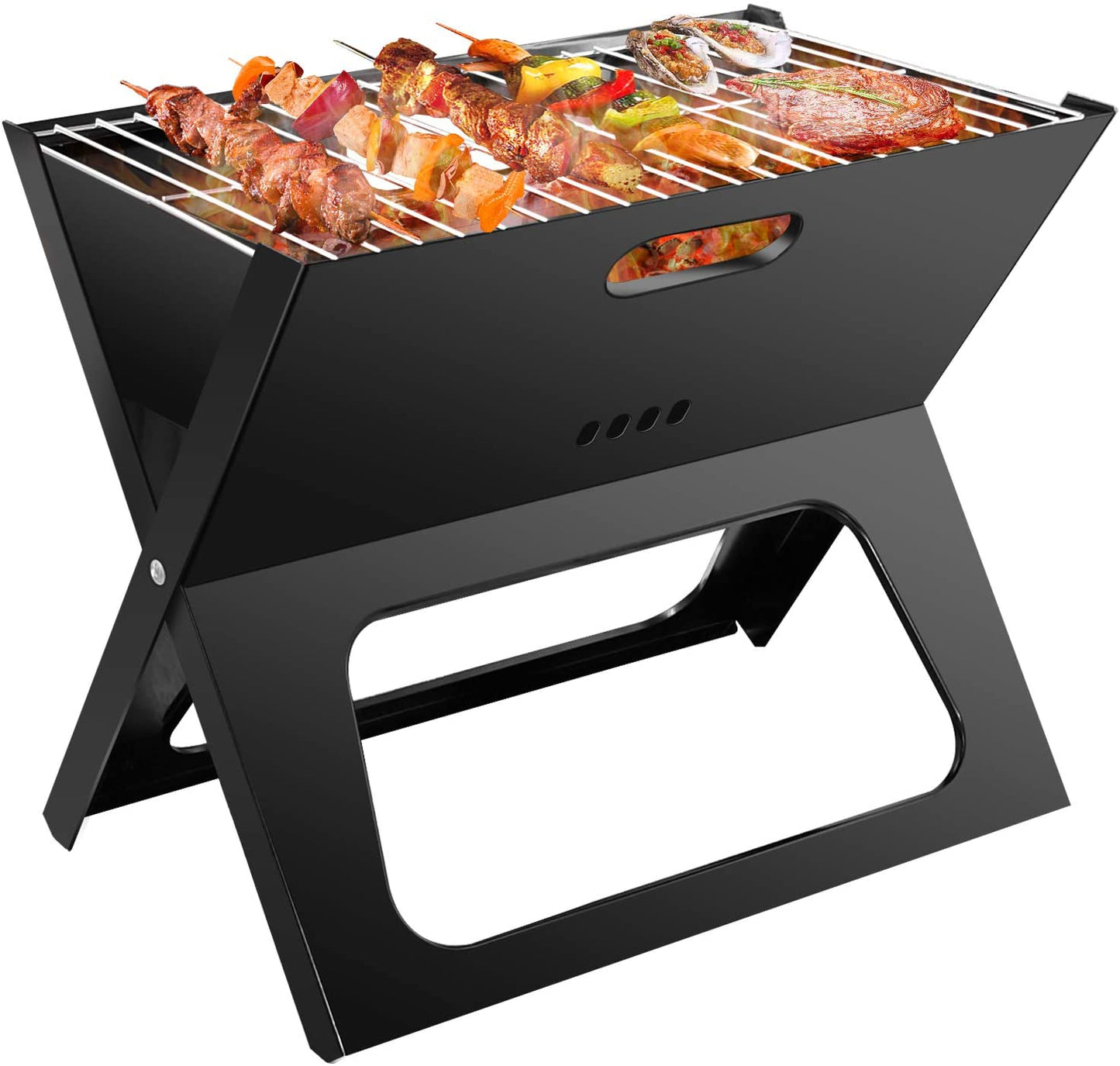 Foldable Charcoal Barbecue Grill Compact Notebook Charcoal BBQ X-grill for Home Outdoor Party 44x29x36.5cm