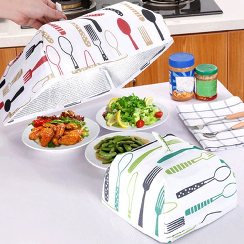 Pack of 3 Kitchen Utensils, Fry Strainer 5.5 inches,  2PC Foldable Food Covers, Glass 2 pieces of Salt And Pepper