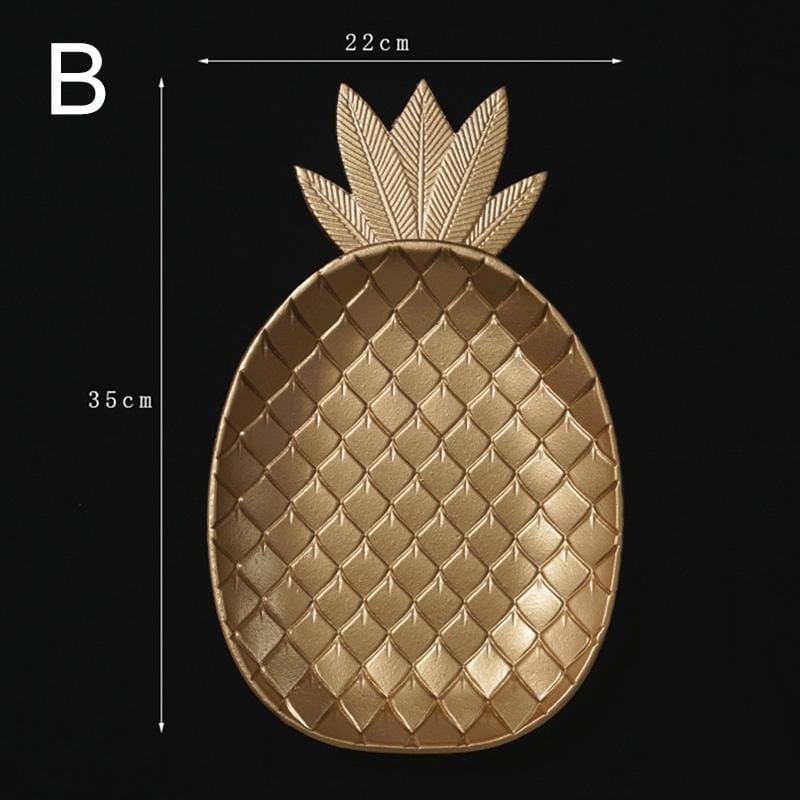 Wooden Pineapple Leaf Shape Tray Golden Home Decor Ornament