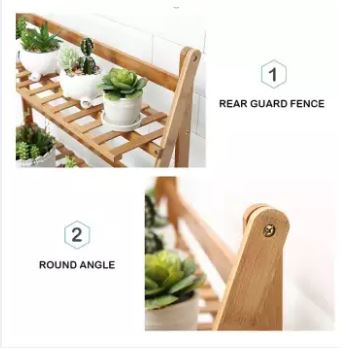 3 Tier Fold-able Wooden Ladder Multi Purpose Plant Flower Stand Display Shelf Rack Lawn Garden Balcony Organizer