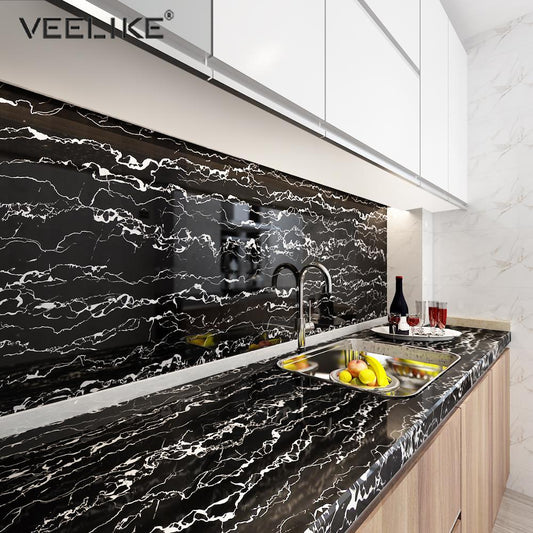 Self-Adhesive Marble Textured Wall Paper-Black