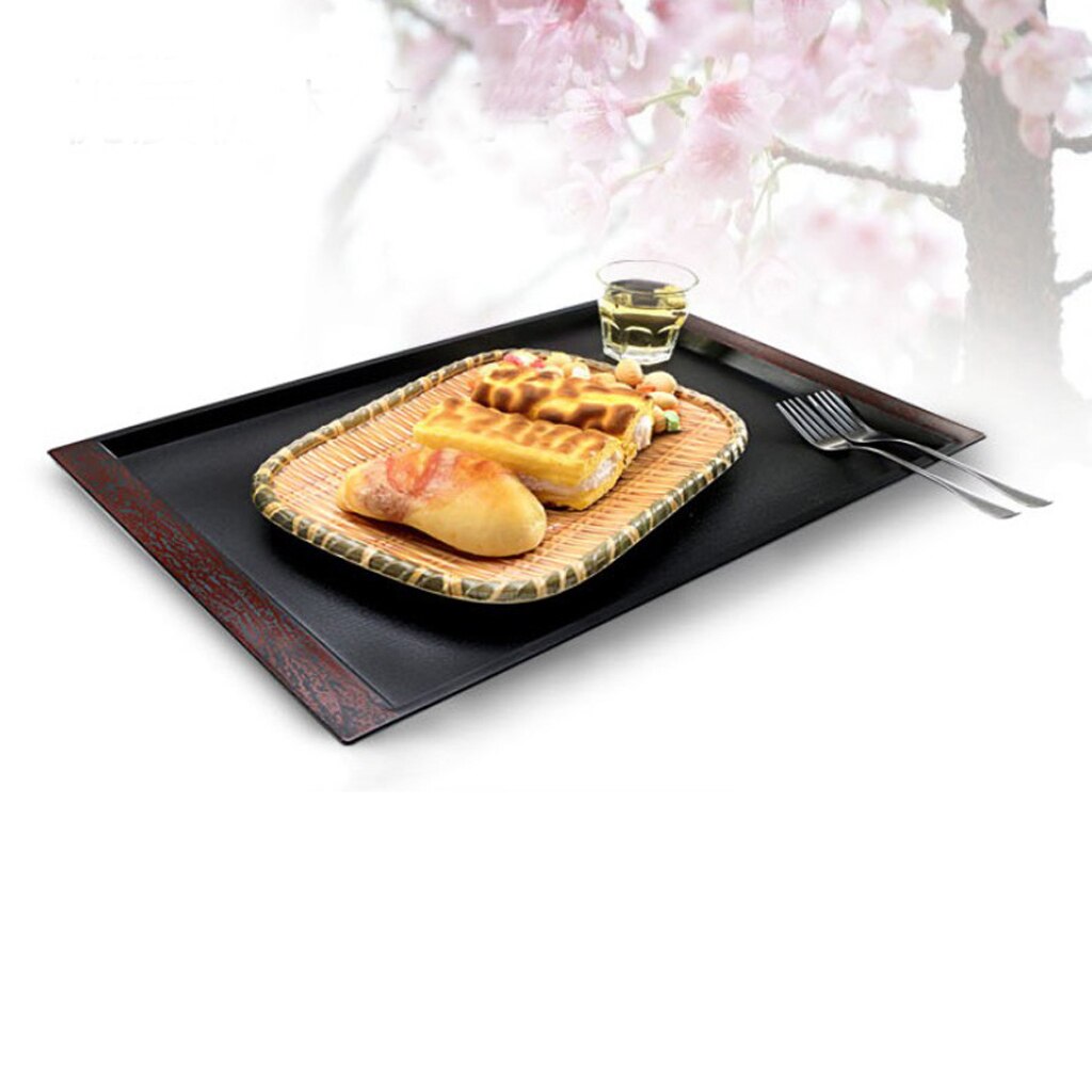 Serving Tray Set of 2 Wooden Texture High Quality Plastic Trays Different Sizes for Household Kitchen Multipurpose Use