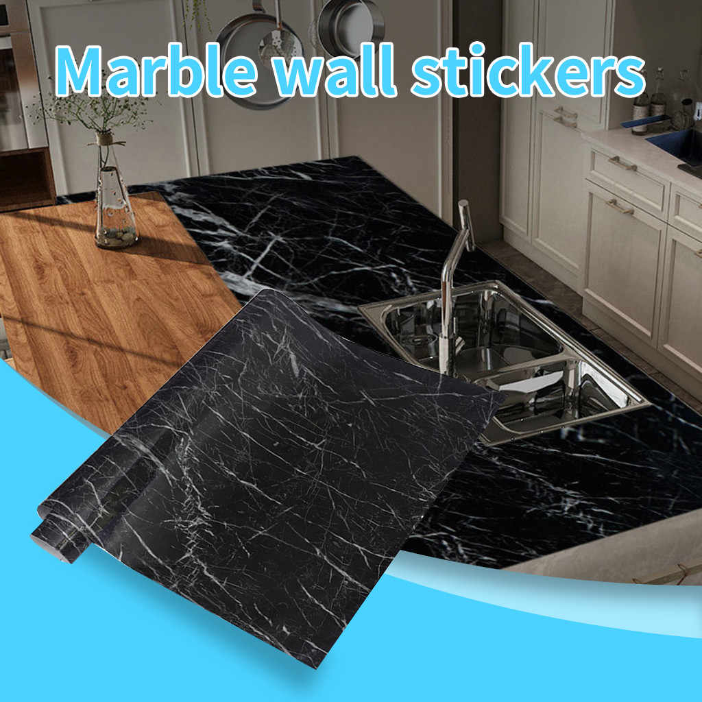 Self-Adhesive Marble Textured Wall Paper-Black