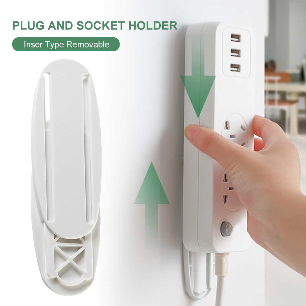 4 Pack Self-Adhesive Socket Fixer, Seamless Punch-Free Plug Sticker Bracket Wall-Mounted White