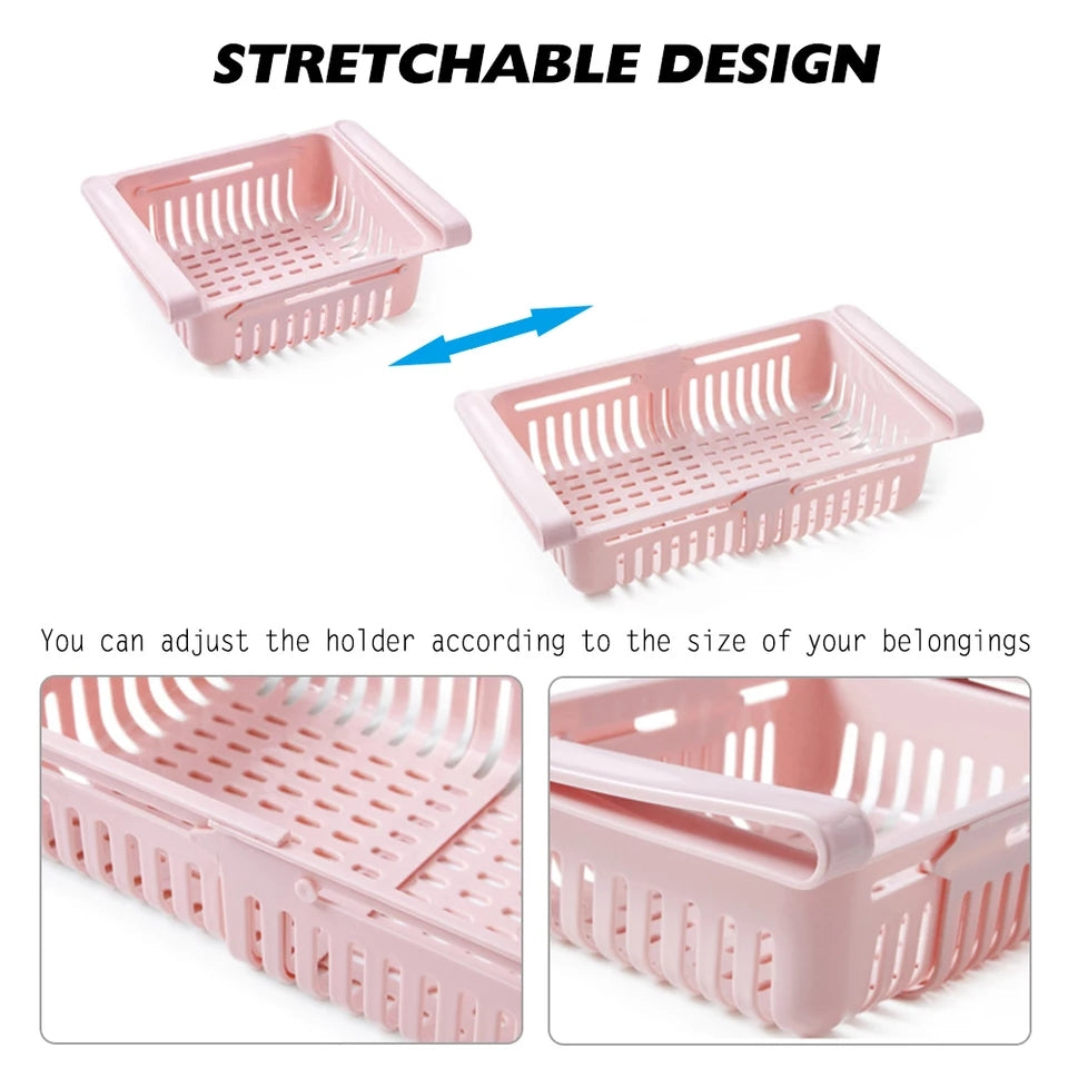 2PC Refrigerator Food Storage Organizer Adjustable Stretchable Refrigerator Drawer Basket Kitchen Refrigerator Storage Shelf