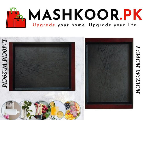 Serving Tray Set of 2 Wooden Texture High Quality Plastic Trays Different Sizes for Household Kitchen Multipurpose Use