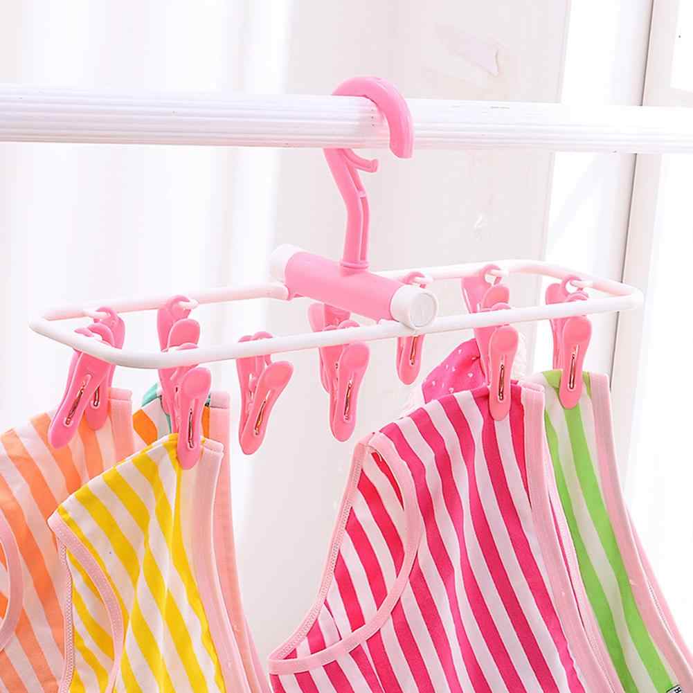 Plastic Rectangle 12 Clips Folding Towel Underwear Bra Socks Hanger Drying Rack For Towels Baby Clothes Organizer Tool