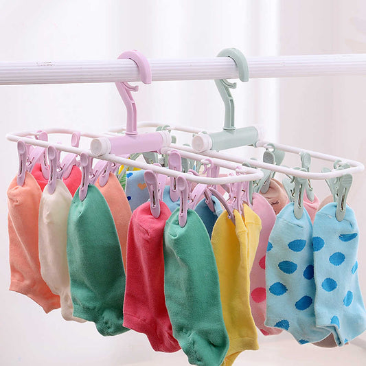 Plastic Rectangle 12 Clips Folding Towel Underwear Bra Socks Hanger Drying Rack For Towels Baby Clothes Organizer Tool