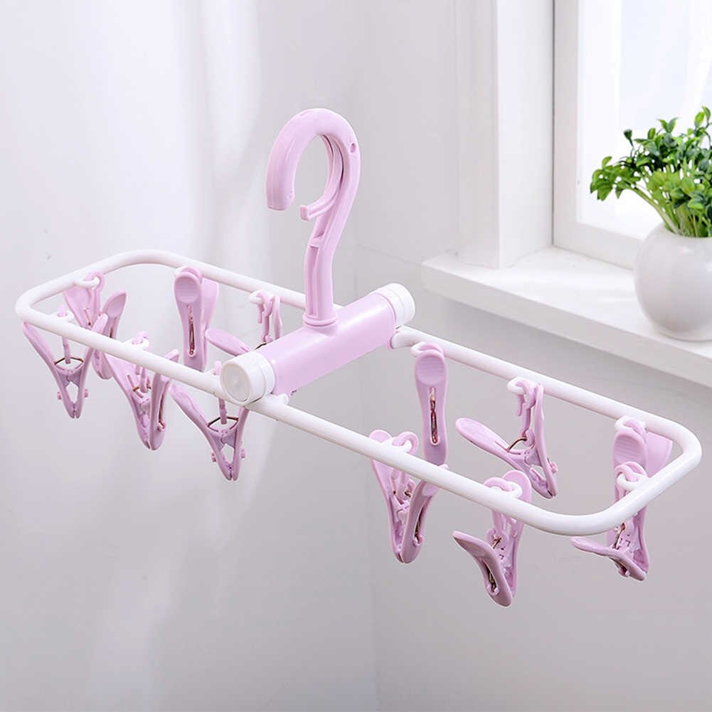 Plastic Rectangle 12 Clips Folding Towel Underwear Bra Socks Hanger Drying Rack For Towels Baby Clothes Organizer Tool