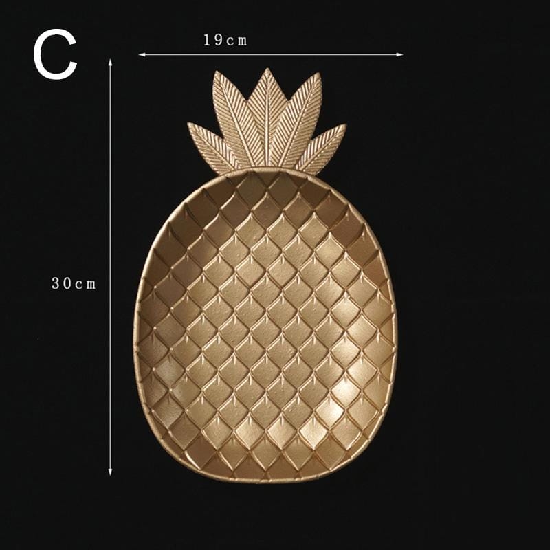 Wooden Pineapple Leaf Shape Tray Golden Home Decor Ornament