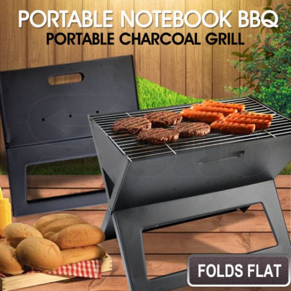 Foldable Charcoal Barbecue Grill Compact Notebook Charcoal BBQ X-grill for Home Outdoor Party 44x29x36.5cm