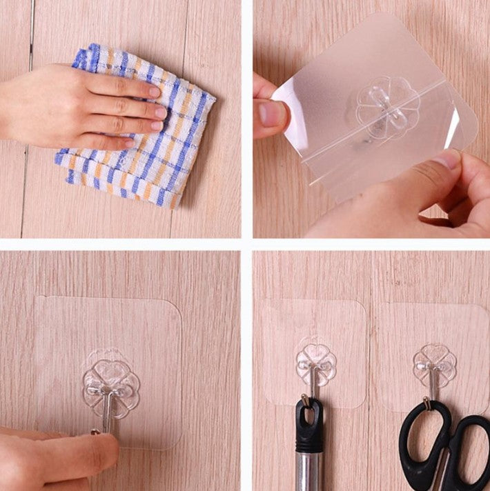 Self-Adhesive Transparent PVC Hooks-12pcs