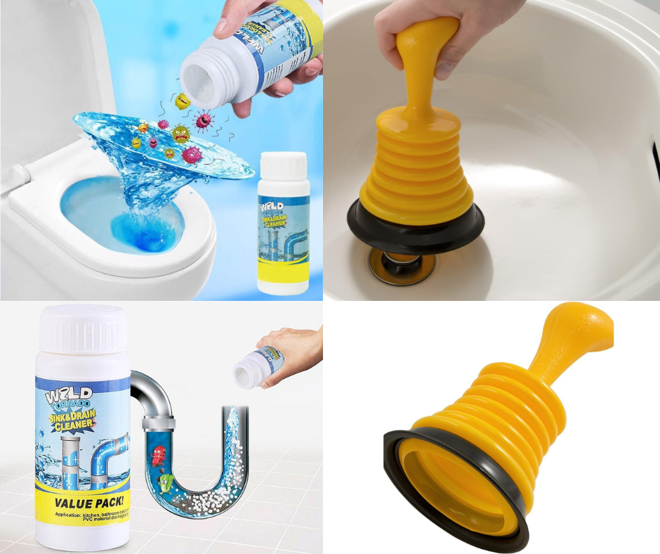 Drain Rescue Combo : Mini Drain Plunger & Powerful Sink & Drain Blockage Cleaner Powder