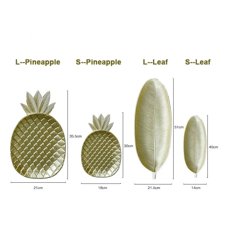 Wooden Pineapple Leaf Shape Tray Golden Home Decor Ornament