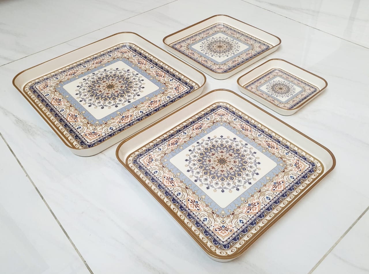 Square Shaped Melamine Serving Trays-4sizes