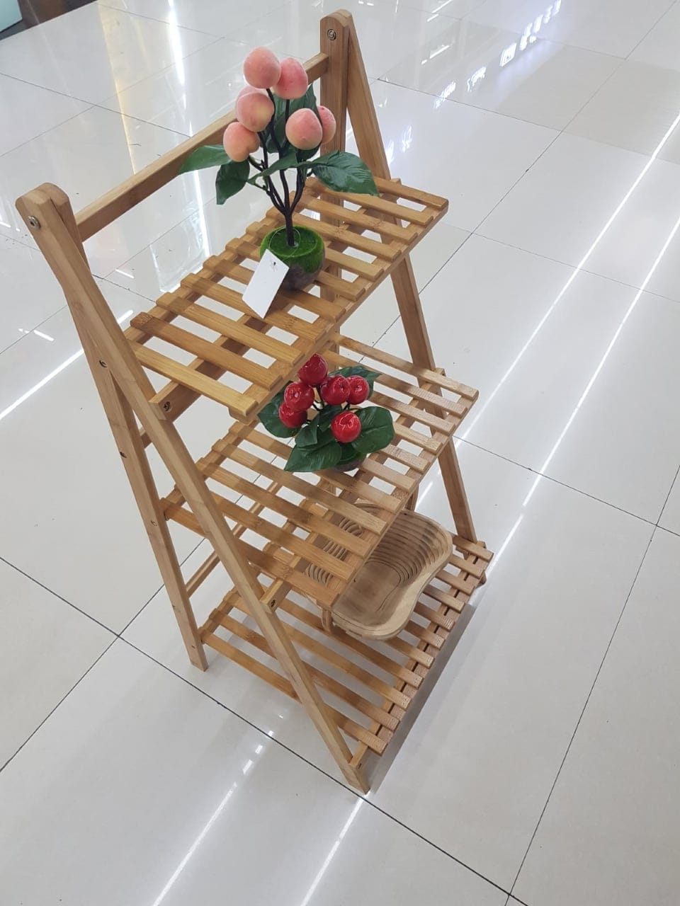 3 Tier Fold-able Wooden Ladder Multi Purpose Plant Flower Stand Display Shelf Rack Lawn Garden Balcony Organizer