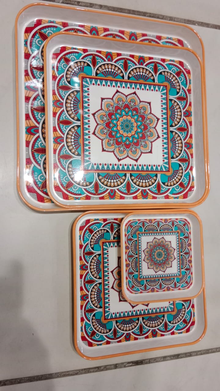 Square Shaped Melamine Serving Trays-4sizes