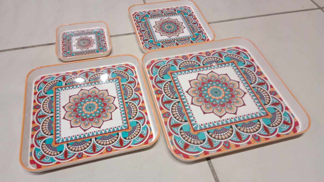 Square Shaped Melamine Serving Trays-4sizes