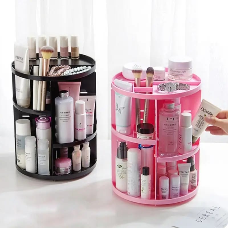 360 Degree Rotating Cosmetic Box Makeup Organizer Desktop Rack Round Plastic Container Bathroom Storage Shelf Room Organizer