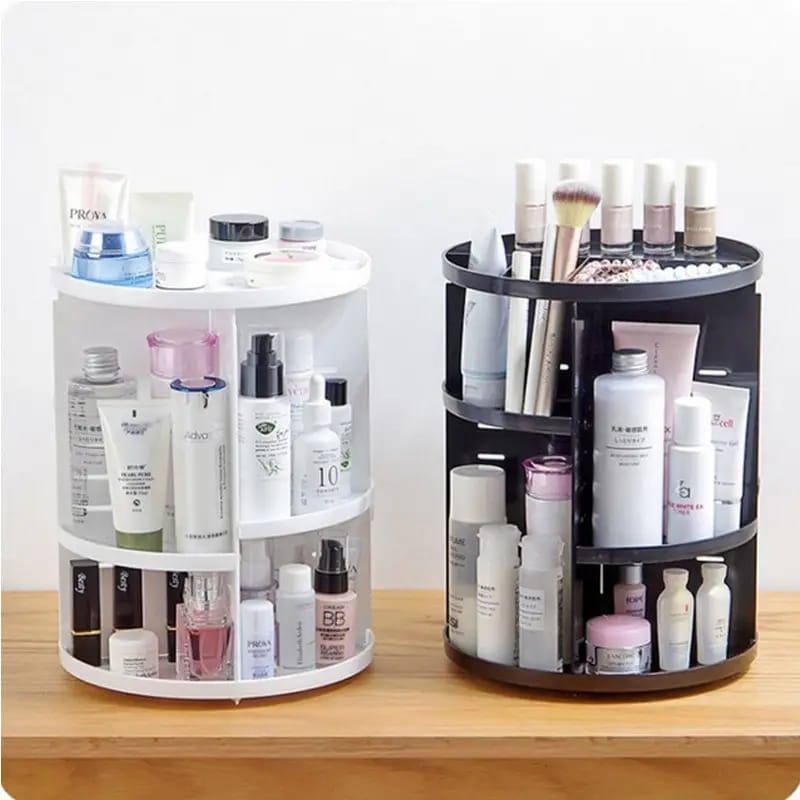 360 Degree Rotating Cosmetic Box Makeup Organizer Desktop Rack Round Plastic Container Bathroom Storage Shelf Room Organizer