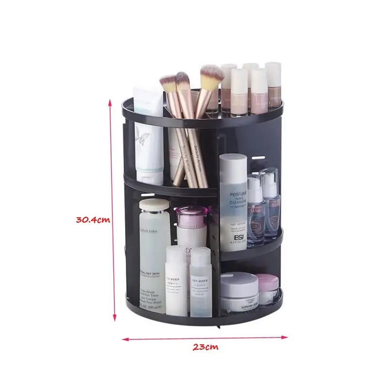 360 Degree Rotating Cosmetic Box Makeup Organizer Desktop Rack Round Plastic Container Bathroom Storage Shelf Room Organizer