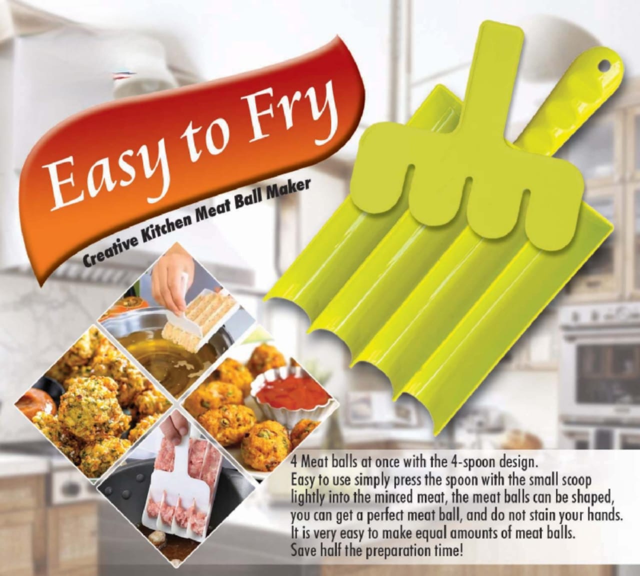 Set of 4 frying Utensils including a fries basket , Meat ball maker , Palet set of 8 Pieces, and 2 oval shaped pickle dishes