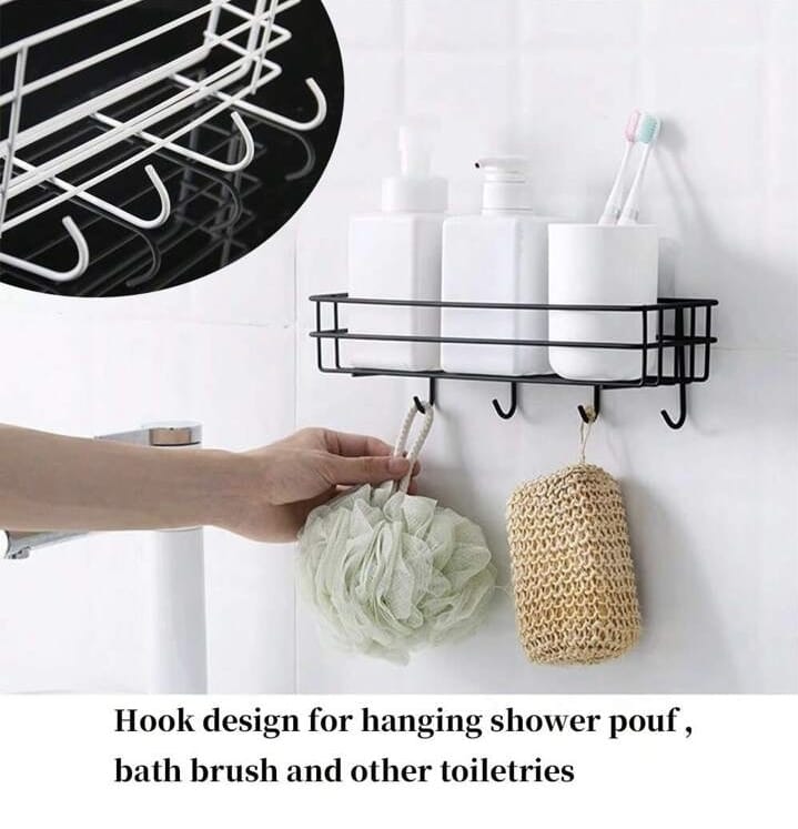 Wall Storage Rack Aluminum Rack With Hook Shelf for Bathroom Bathtub Kitchen