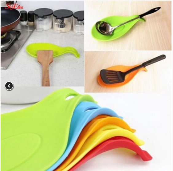 2PCS - Silicone Spoon Rest Heat Resistant Utensil Holder Cooking Tool Rest Pad Grade Silica Gel Spoon